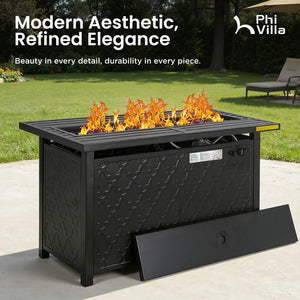 50,000 BTU Smokeless Gas Fire Pit Table with Lid for Garden