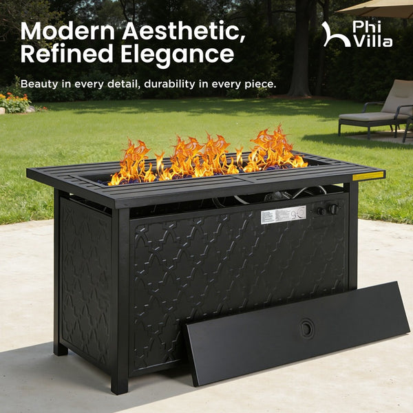 50,000 BTU Smokeless Gas Fire Pit Table with Lid for Garden