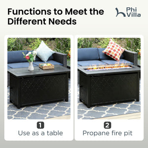 50,000 BTU Smokeless Gas Fire Pit Table with Lid for Garden