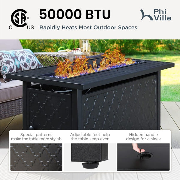 50,000 BTU Smokeless Gas Fire Pit Table with Lid for Garden