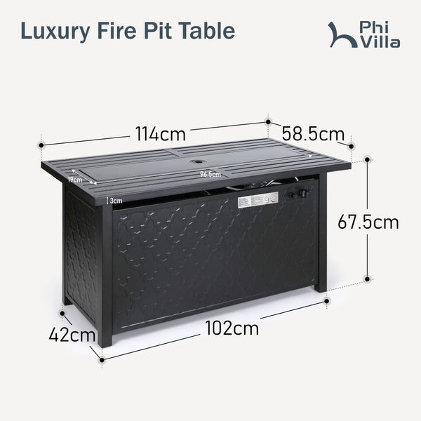 50,000 BTU Smokeless Gas Fire Pit Table with Lid for Garden
