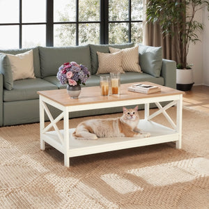 Farmhouse 2-tier storage coffee table for cozy indoor living room space