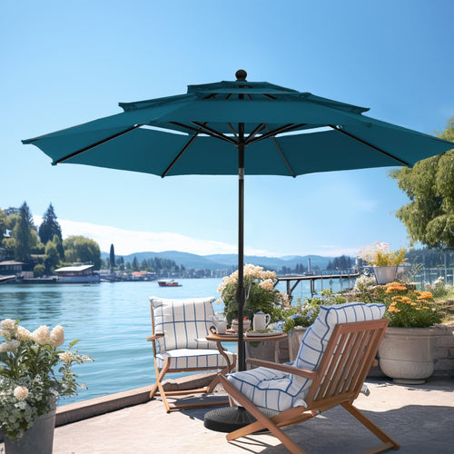 3m 3 Tier Auto-tilt Patio Umbrella Outdoor Double Vented Umbrella