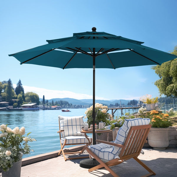 3m 3 Tier Auto-tilt Patio Umbrella Outdoor Double Vented Umbrella