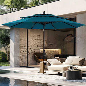 3m 3 Tier Auto-tilt Patio Umbrella Outdoor Double Vented Umbrella