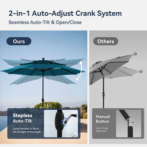 3m 3 Tier Auto-tilt Patio Umbrella Outdoor Double Vented Umbrella