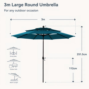 3m 3 Tier Auto-tilt Patio Umbrella Outdoor Double Vented Umbrella