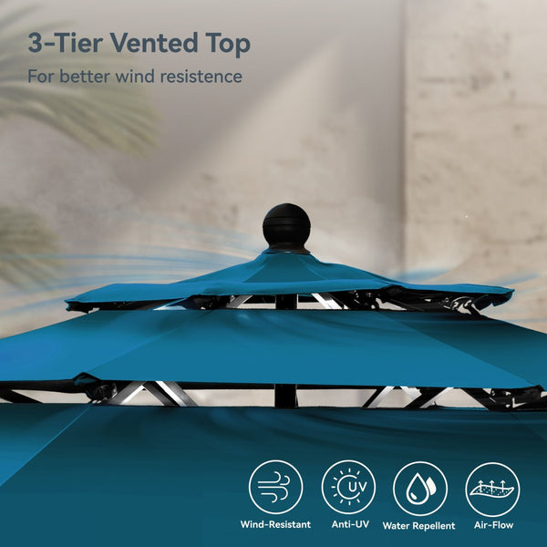 3m 3 Tier Auto-tilt Patio Umbrella Outdoor Double Vented Umbrella