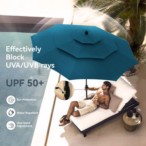3m 3 Tier Auto-tilt Patio Umbrella Outdoor Double Vented Umbrella