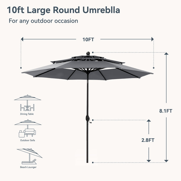 3m 3 Tier Auto-tilt Patio Umbrella Outdoor Double Vented Umbrella