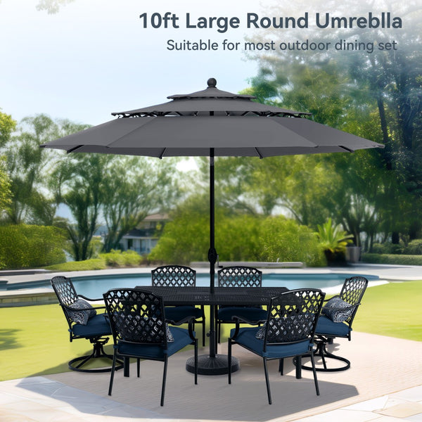 3m 3 Tier Auto-tilt Patio Umbrella Outdoor Double Vented Umbrella