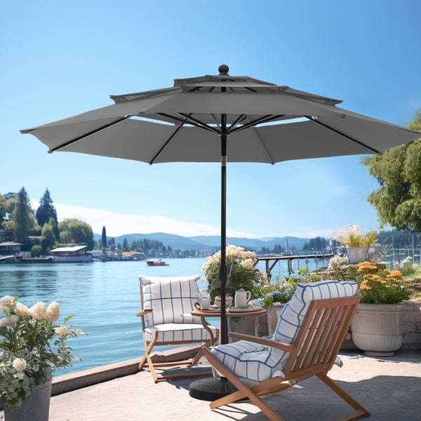 3m 3 Tier Auto-tilt Patio Umbrella Outdoor Double Vented Umbrella