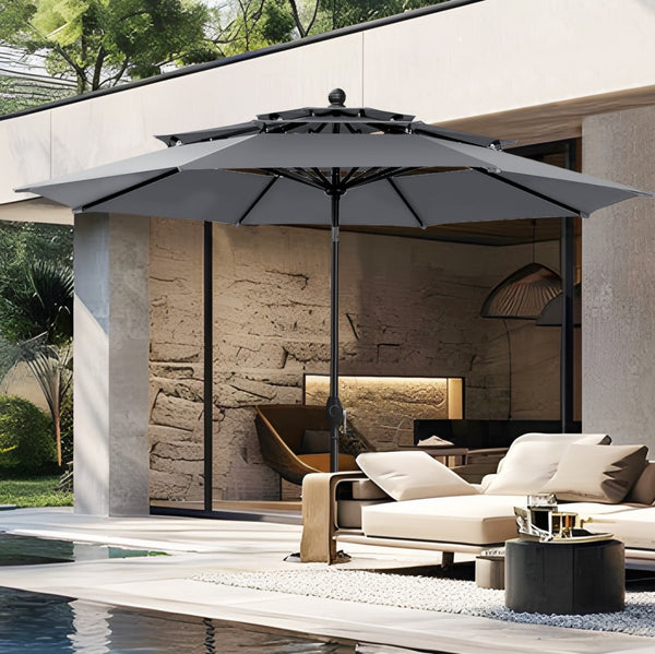 3m 3 Tier Auto-tilt Patio Umbrella Outdoor Double Vented Umbrella