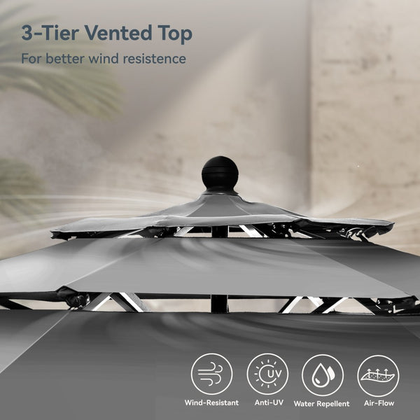 3m 3 Tier Auto-tilt Patio Umbrella Outdoor Double Vented Umbrella