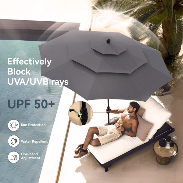 3m 3 Tier Auto-tilt Patio Umbrella Outdoor Double Vented Umbrella