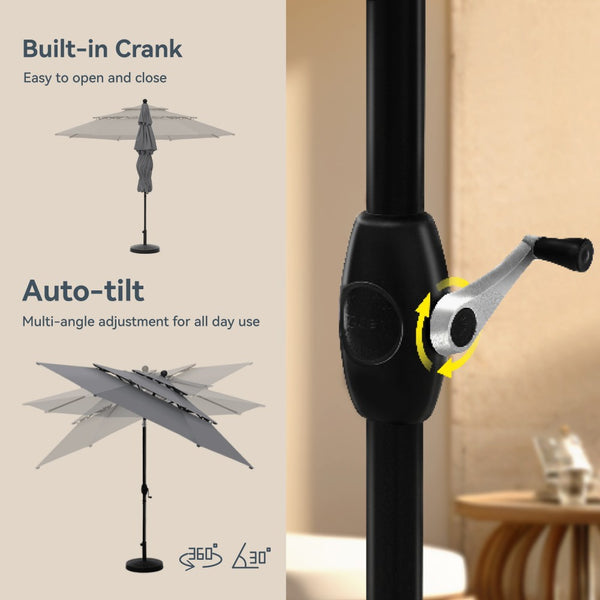 3m 3 Tier Auto-tilt Patio Umbrella Outdoor Double Vented Umbrella