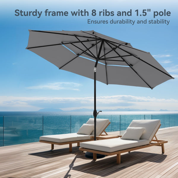 3m 3 Tier Auto-tilt Patio Umbrella Outdoor Double Vented Umbrella
