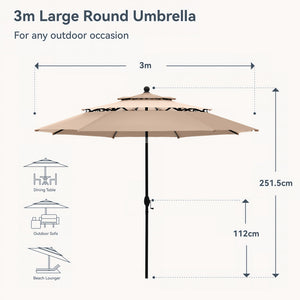 3m 3 Tier Auto-tilt Patio Umbrella Outdoor Double Vented Umbrella