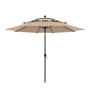 3m 3 Tier Auto-tilt Patio Umbrella Outdoor Double Vented Umbrella