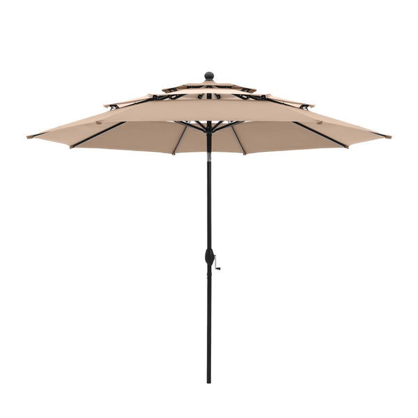 3m 3 Tier Auto-tilt Patio Umbrella Outdoor Double Vented Umbrella