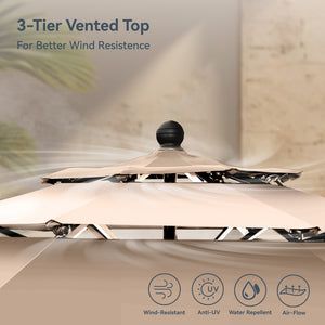 3m 3 Tier Auto-tilt Patio Umbrella Outdoor Double Vented Umbrella