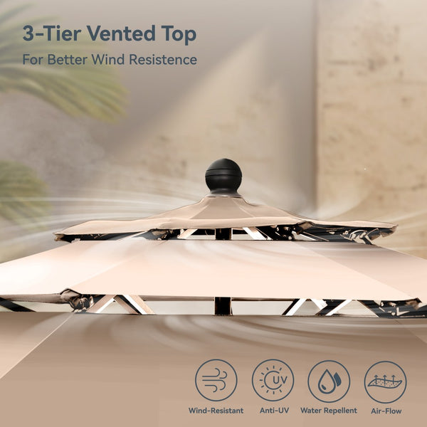 3m 3 Tier Auto-tilt Patio Umbrella Outdoor Double Vented Umbrella