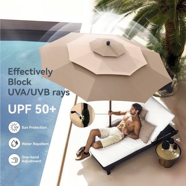3m 3 Tier Auto-tilt Patio Umbrella Outdoor Double Vented Umbrella