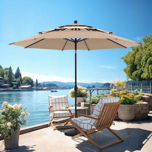 3m 3 Tier Auto-tilt Patio Umbrella Outdoor Double Vented Umbrella
