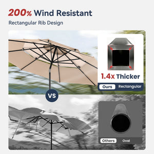 3m 3 Tier Auto-tilt Patio Umbrella Outdoor Double Vented Umbrella