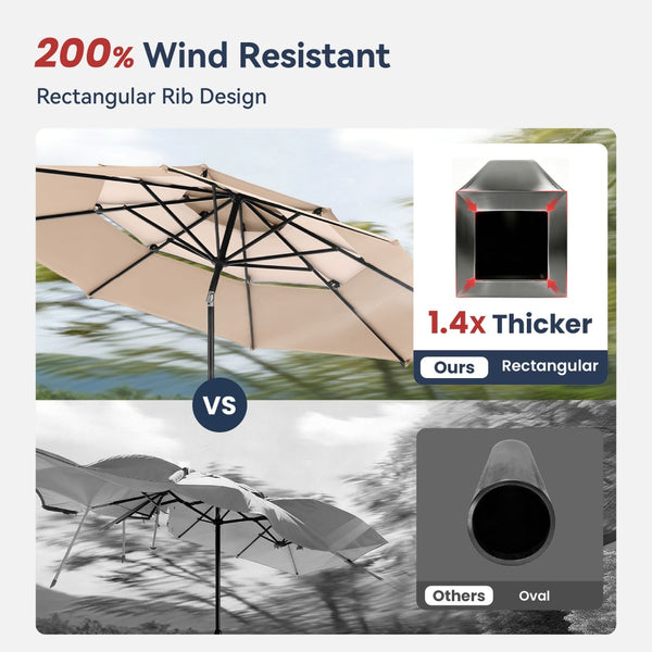 3m 3 Tier Auto-tilt Patio Umbrella Outdoor Double Vented Umbrella