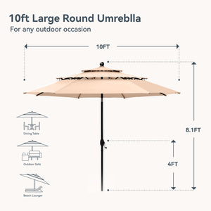 3m 3 Tier Auto-tilt Patio Umbrella Outdoor Double Vented Umbrella