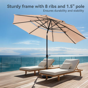 3m 3 Tier Auto-tilt Patio Umbrella Outdoor Double Vented Umbrella