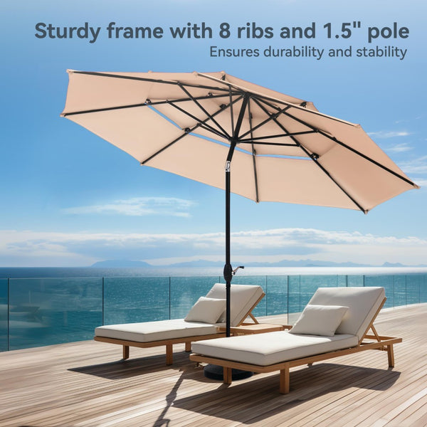 3m 3 Tier Auto-tilt Patio Umbrella Outdoor Double Vented Umbrella