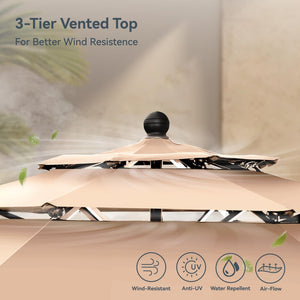 3m 3 Tier Auto-tilt Patio Umbrella Outdoor Double Vented Umbrella