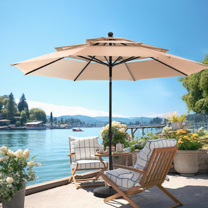 3m 3 Tier Auto-tilt Patio Umbrella Outdoor Double Vented Umbrella