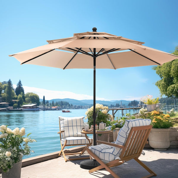 3m 3 Tier Auto-tilt Patio Umbrella Outdoor Double Vented Umbrella
