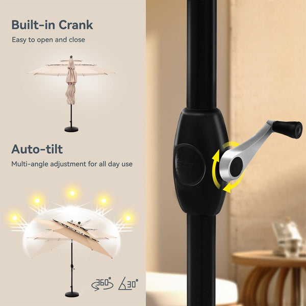 3m 3 Tier Auto-tilt Patio Umbrella Outdoor Double Vented Umbrella