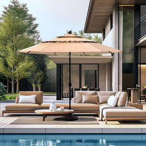 3m 3 Tier Auto-tilt Patio Umbrella Outdoor Double Vented Umbrella