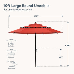 3m 3 Tier Auto-tilt Patio Umbrella Outdoor Double Vented Umbrella
