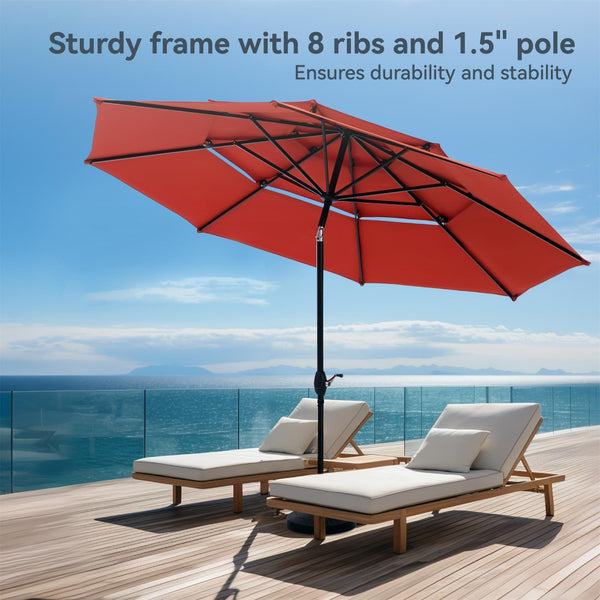 3m 3 Tier Auto-tilt Patio Umbrella Outdoor Double Vented Umbrella