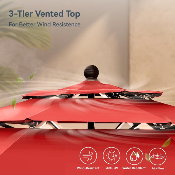 3m 3 Tier Auto-tilt Patio Umbrella Outdoor Double Vented Umbrella
