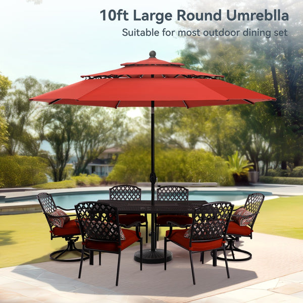 3m 3 Tier Auto-tilt Patio Umbrella Outdoor Double Vented Umbrella
