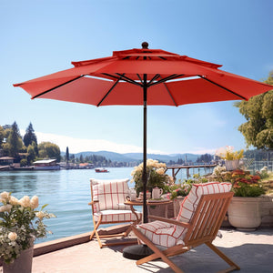 3m 3 Tier Auto-tilt Patio Umbrella Outdoor Double Vented Umbrella