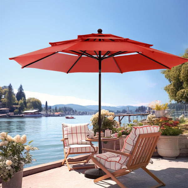 3m 3 Tier Auto-tilt Patio Umbrella Outdoor Double Vented Umbrella