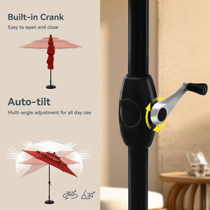 3m 3 Tier Auto-tilt Patio Umbrella Outdoor Double Vented Umbrella