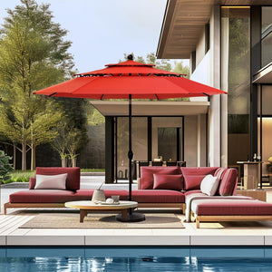 3m 3 Tier Auto-tilt Patio Umbrella Outdoor Double Vented Umbrella