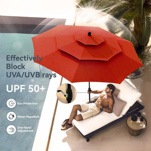 3m 3 Tier Auto-tilt Patio Umbrella Outdoor Double Vented Umbrella