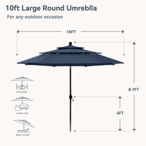 3m 3 Tier Auto-tilt Patio Umbrella Outdoor Double Vented Umbrella