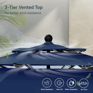 3m 3 Tier Auto-tilt Patio Umbrella Outdoor Double Vented Umbrella