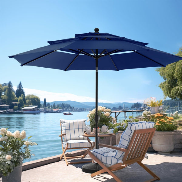 3m 3 Tier Auto-tilt Patio Umbrella Outdoor Double Vented Umbrella